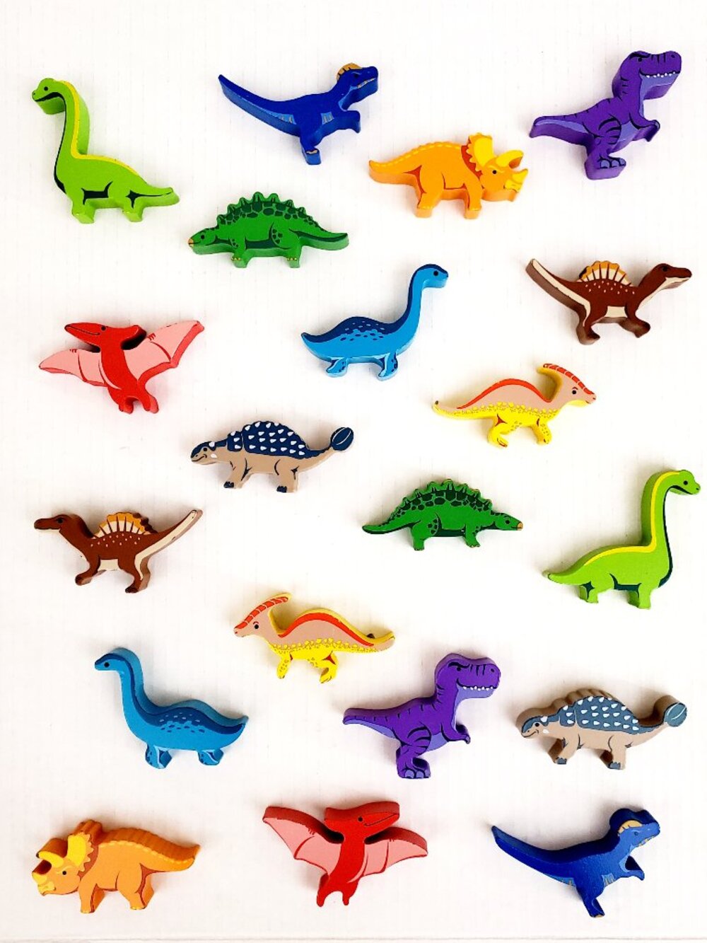 DINOSAURS 20 x Wooden Colorful Mixed Animal 3" Figures Childrens Play Toys Lot